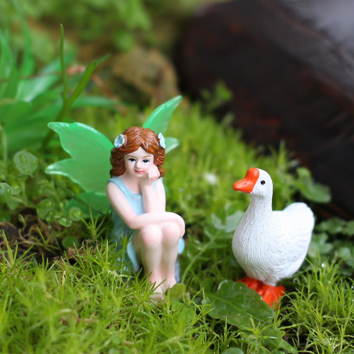 2 seated fairies and geese, cr - Bonsai Garden Accessories บทวิจารณ์และราคา